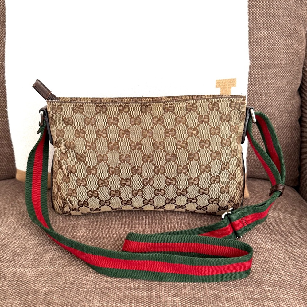 Gucci authentic brown monogram canvas crossbody bag ribbon strap small - Picture 10 of 16